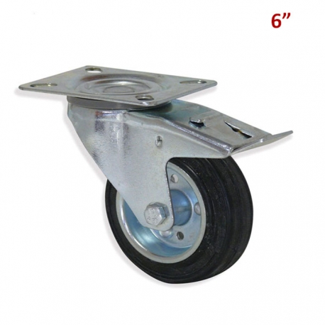 RUEDA NEGRA CON BASE CON FRENO 6"