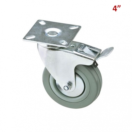 RUEDA GRIS CON BASE CON FRENO 4"