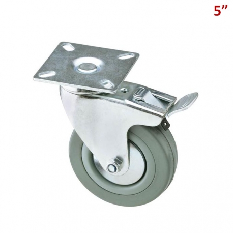 RUEDA GRIS CON BASE CON FRENO 5"