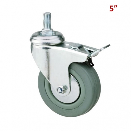 RUEDA GRIS CON HILO CON FRENO 5"