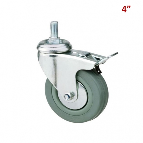 RUEDA GRIS CON HILO CON FRENO 4"